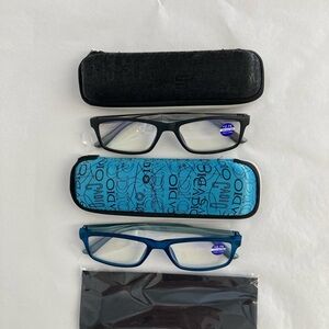 Reading Glasses +2.75 Blue Light Blocking 2 Pair With Cases New With Box